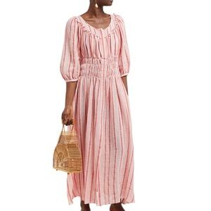 Pink Striped Smocked Waist Maxi Dress
